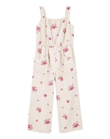 Girls Floral Print Jumpsuit - Ivory, 