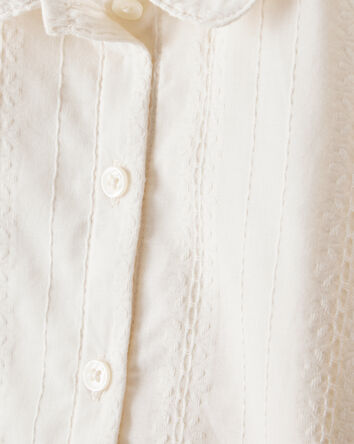Toddler Girl Cotton Long-Sleeve Button-Down - Ivory, 