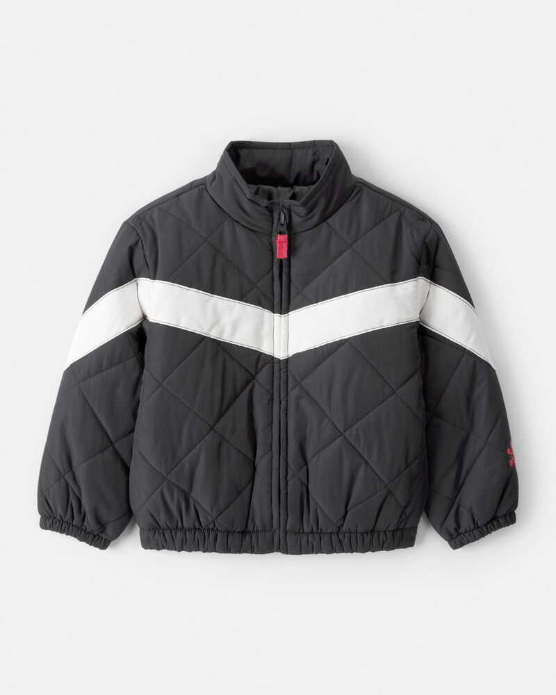 Toddler Girl Color Block Puffer Jacket - Black, image 1 of 5 slides