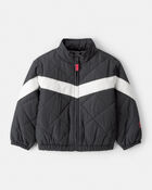 Toddler Girl Color Block Puffer Jacket - Black, image 1 of 5 slides