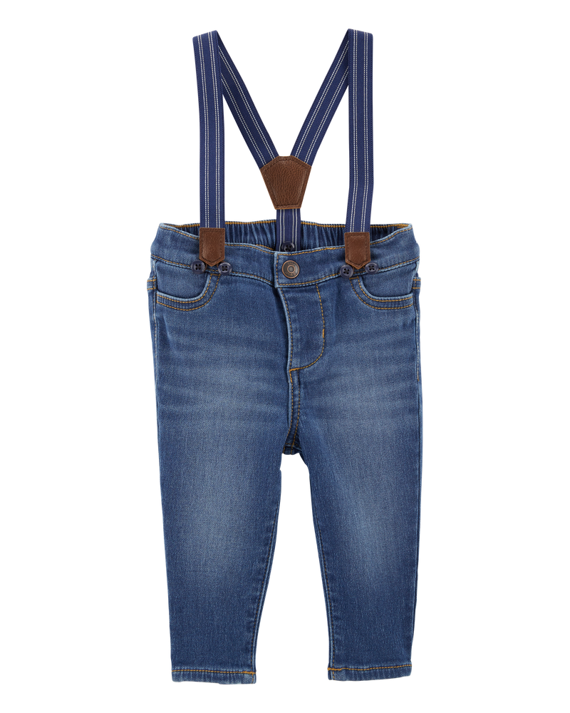 Baby Knit Denim Suspender Pants, image 1 of 4 slides