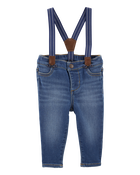 Baby Knit Denim Suspender Pants, image 1 of 4 slides