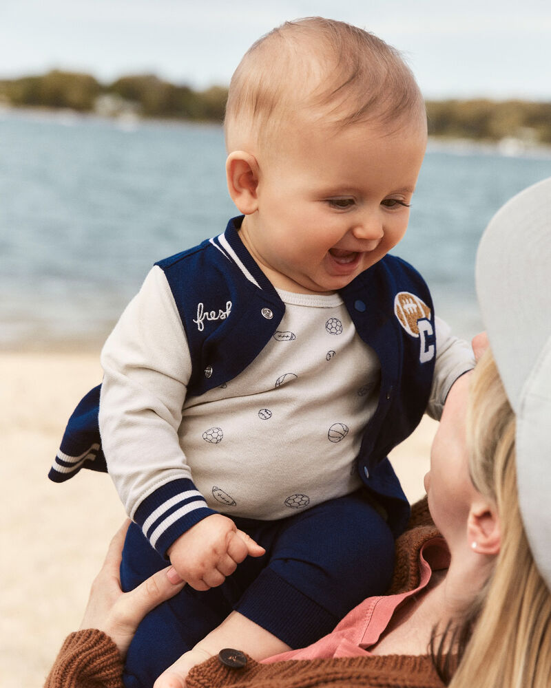Baby Boy 3-Piece Varsity Freshman Little Jacket Set - Navy/Ivory, image 5 of 6 slides