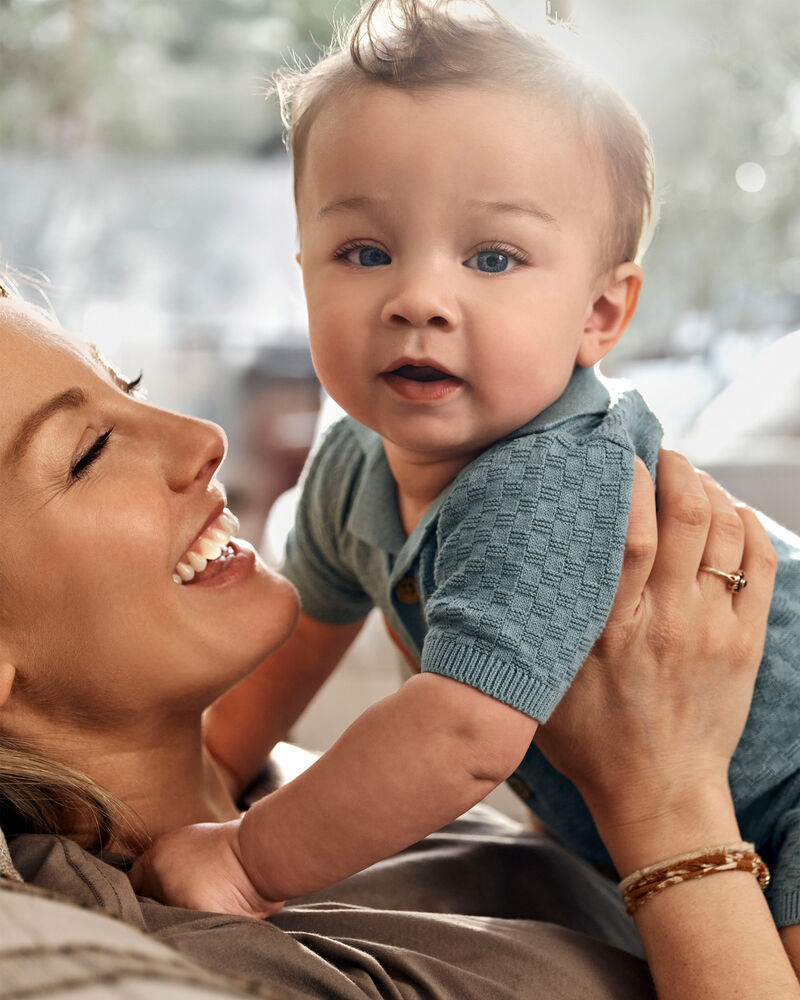 Baby Button-Front Sweater Romper - Blue, image 3 of 4 slides