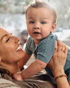 Baby Button-Front Sweater Romper - Blue, image 3 of 4 slides