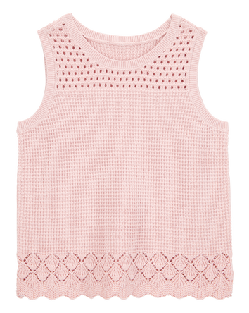Girls Pointelle Crochet Knit Tank - Pink, 