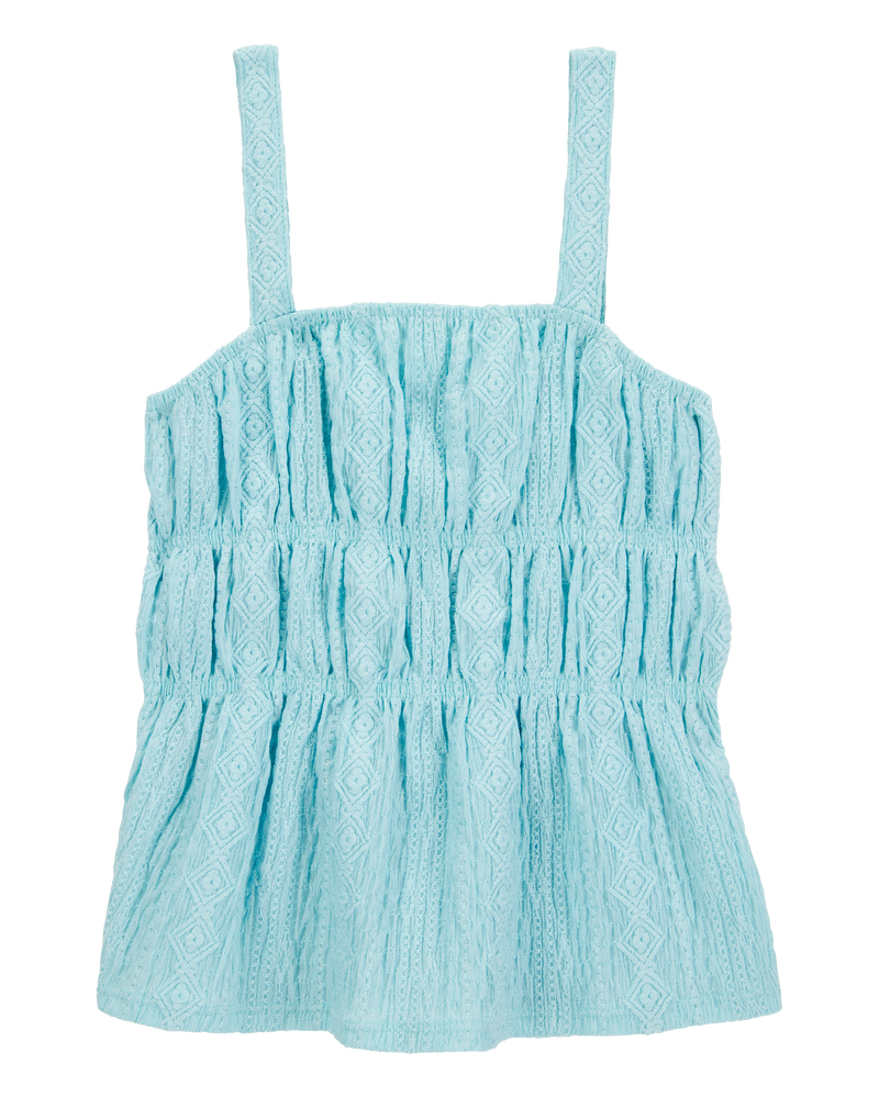 Kid 2-Piece Ruched Textured Tank & Pull-On Smocked Shorts Set - Blue, image 2 of 7 slides