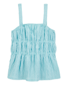 Kid 2-Piece Ruched Textured Tank & Pull-On Smocked Shorts Set - Blue, image 2 of 7 slides