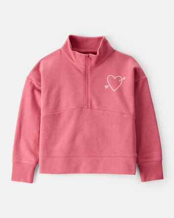 Girls Heart Print Quarter-Zip Pullover Sweatshirt - Pink, 