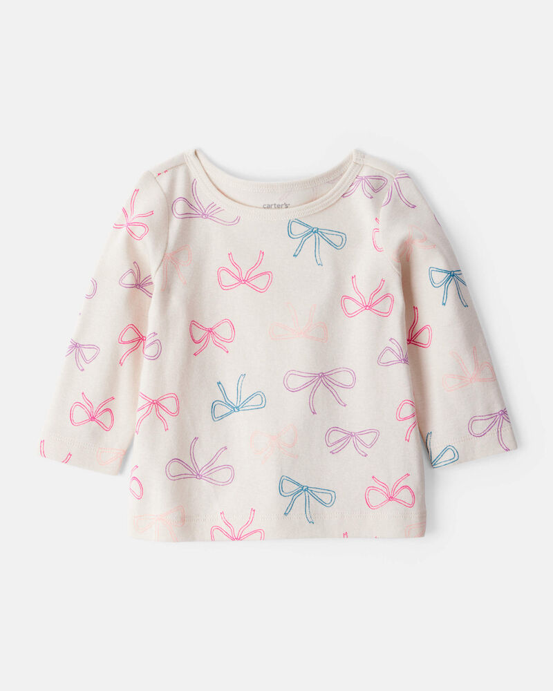 Baby Girl 3-Piece Bow Heart Print Long-Sleeve Dress Set - Ivory/Pink, image 3 of 6 slides