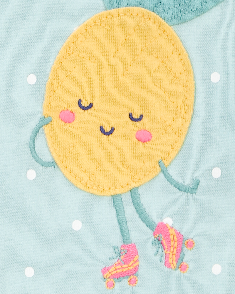 Toddler Girl 1-Piece Polka Dot Pineapple 100% Snug Fit Cotton Footie Pajamas - Turquoise, image 2 of 3 slides