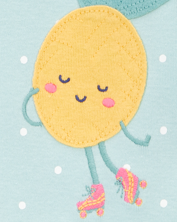 Toddler Girl 1-Piece Polka Dot Pineapple 100% Snug Fit Cotton Footie Pajamas - Turquoise, 