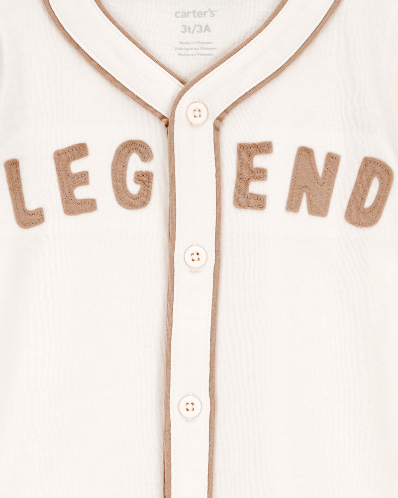 Toddler Legend Baseball Button-Down Vintage Tee - Ivory, image 2 of 3 slides