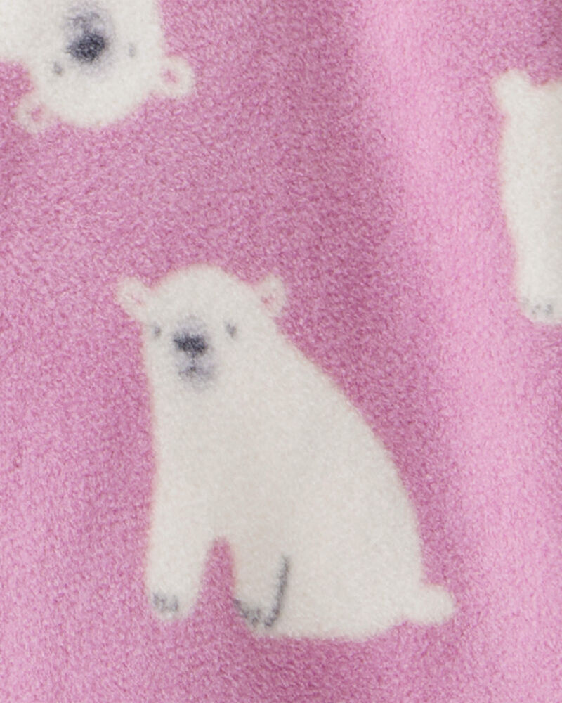 Baby Girl Polar Bear Fleece Long-Sleeve 2-Way Zip 1-Piece Pajamas - Purple, image 2 of 3 slides