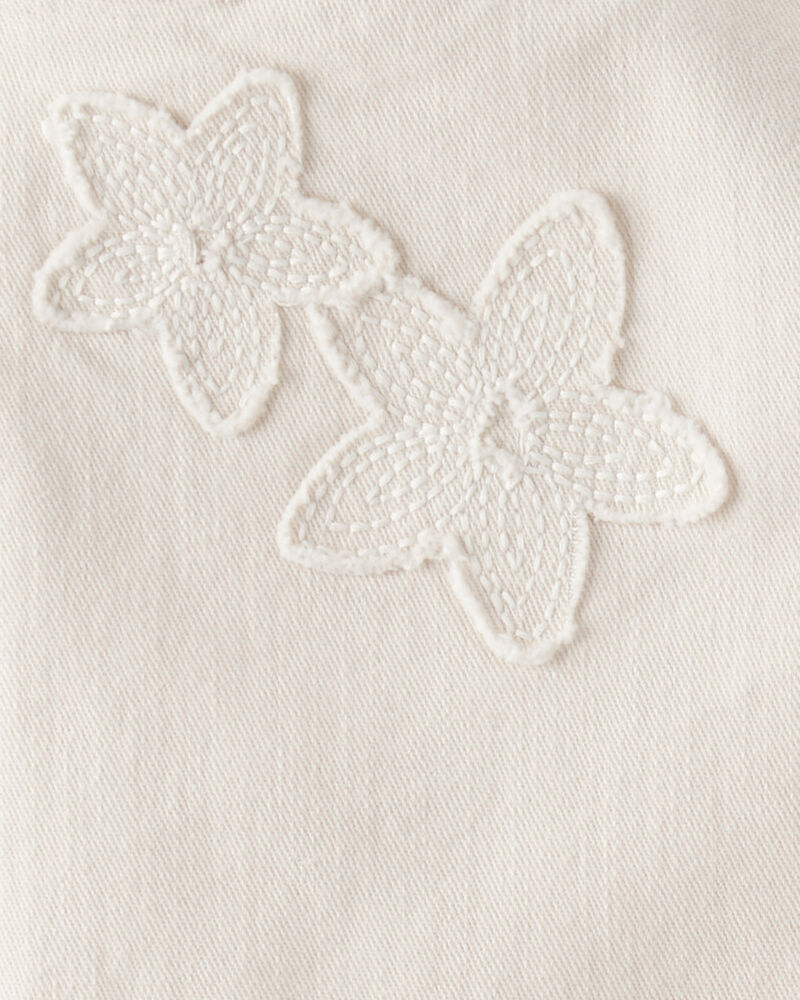 Baby Embroidered Stretch Denim Wide Leg Jeans - Cream, image 4 of 5 slides