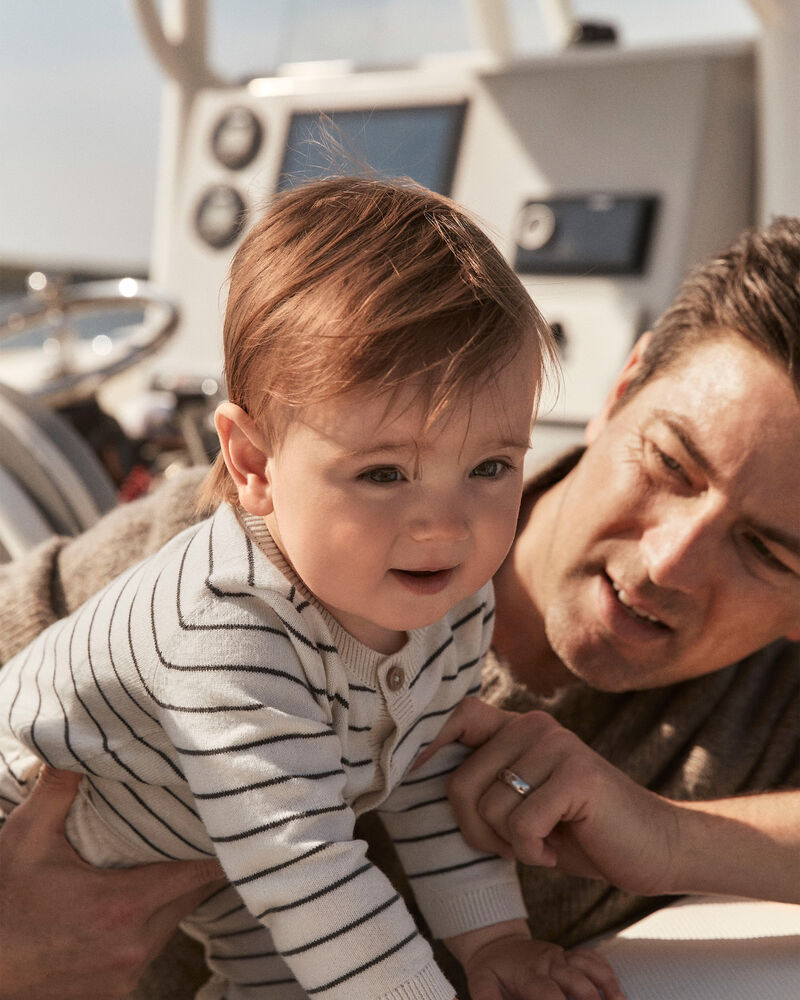 Baby Boy Striped Cotton Long-Sleeve Jumpsuit, image 4 of 5 slides