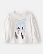 Toddler Girl Metallic Ballet Shoe Long-Sleeve Graphic Tee - White, image 1 of 4 slides