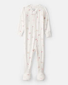 Baby Girl Painting & Coloring Print PurelySoft Long-Sleeve 2-Way Zip 1-Piece Pajamas - Ivory, image 1 of 6 slides