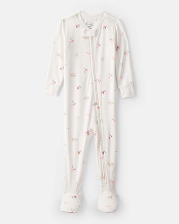 Baby Girl Painting & Coloring Print PurelySoft Long-Sleeve 2-Way Zip 1-Piece Pajamas - Ivory, 