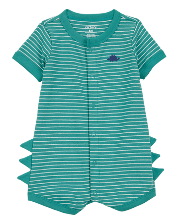 Baby Boy Dinosaur Striped Cotton Short-Sleeve Romper - Green, 