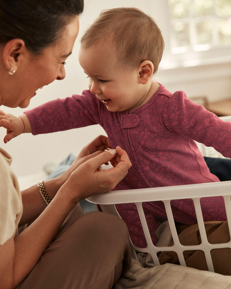 Baby Girl Floral Print Cotton Long-Sleeve 2-Way Zip Sleep & Play Pajamas - Pink, image 4 of 5 slides