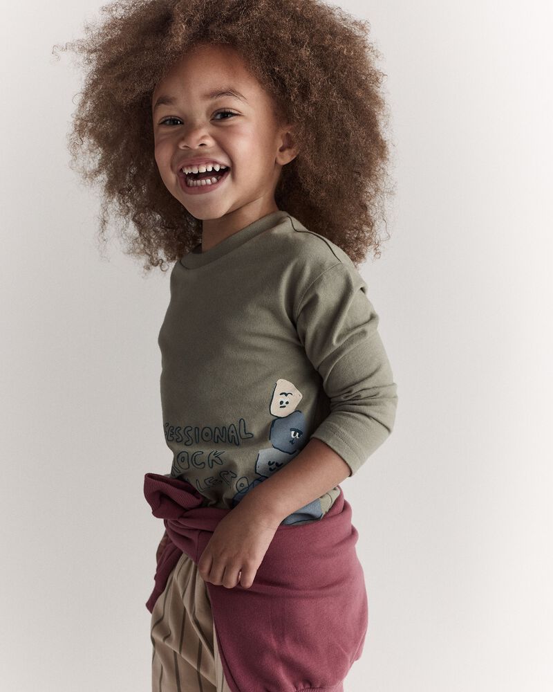 Toddler 'Rock Collector' Long-Sleeve Relaxed Graphic Tee - Olive, image 5 of 7 slides