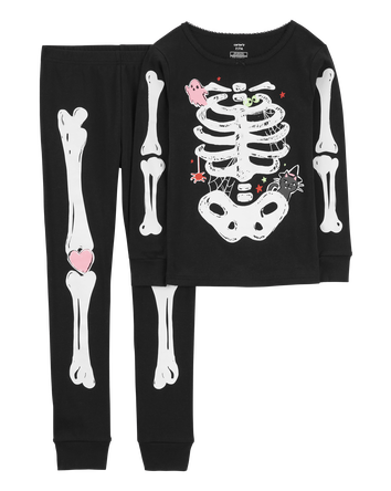 Kid 2-Piece Glow Halloween Skeleton 100%  Cotton Pajamas, 