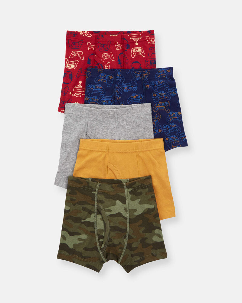 Boys 5-Pack Camo Boxer Brief Underwear - Red/Green/Yellow, image 1 of 2 slides