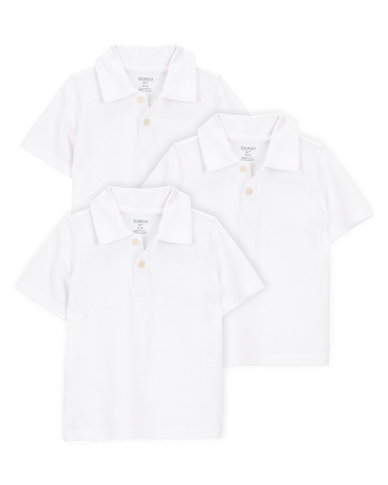 Toddler 3-Pack Pique Uniform Polo Shirts - White, image 1 of 5 slides
