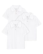 Toddler 3-Pack Pique Uniform Polo Shirts - White, image 1 of 5 slides