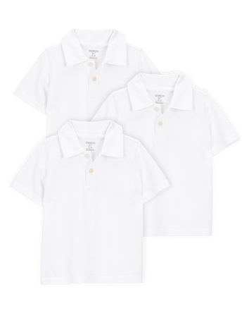 Toddler 3-Pack Pique Uniform Polo Shirts - White, 