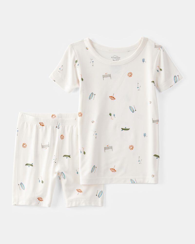 Toddler Boy Camp Print PurelySoft 2-Piece Pajamas - Ivory, image 1 of 5 slides