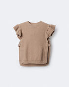 Toddler Girl Ruffle Sweater Vest - Tan, image 2 of 6 slides