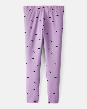 Girls Cotton Halloween Bat Stretch Leggings - Purple, 