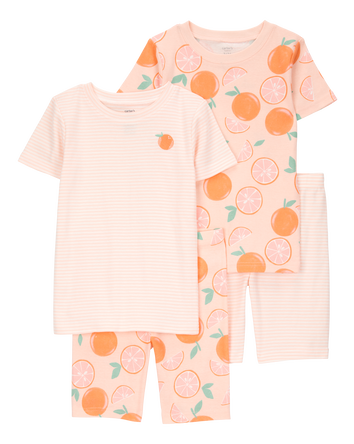 Kid Orange Striped Snug Fit Cotton 4-Piece Pajamas, 