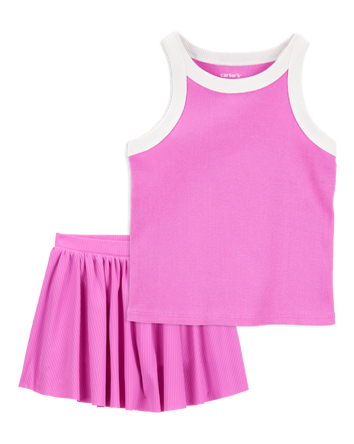 Toddler 2-Piece Ribbed Double Dutch Tank & Active Skort Set - Pink, 
