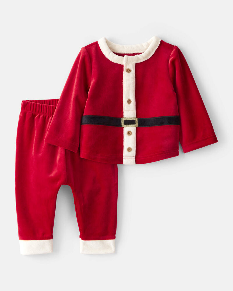 Baby 2-Piece Santa Holiday Long-Sleeve Tee & Pant Set - Red, image 1 of 3 slides