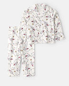 Toddler Peanuts Snoopy Print Fleece Long-Sleeve Loose Fit 2-Piece Pajamas - White, image 1 of 3 slides