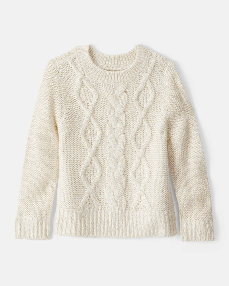 Toddler Girl Metallic Cable Knit Long-Sleeve Sweater - Ivory, image 1 of 4 slides