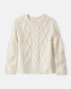 Toddler Girl Metallic Cable Knit Long-Sleeve Sweater - Ivory, image 1 of 4 slides