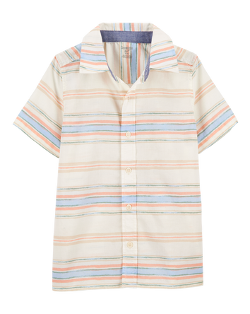 Boys Short-Sleeve Stripe Button-Down Shirt - Cream, 