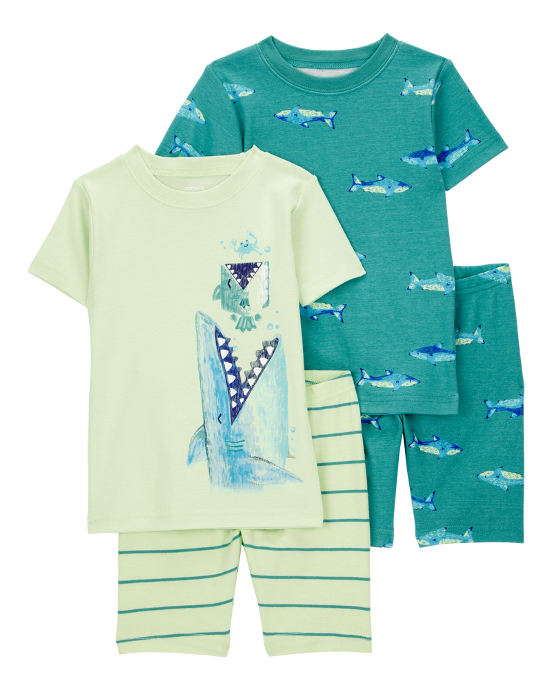 Baby Boy Shark Print Snug Fit Cotton 4-Piece Pajamas, image 1 of 4 slides
