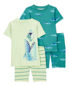 Baby Boy Shark Print Snug Fit Cotton 4-Piece Pajamas, image 1 of 4 slides