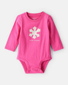 Baby Girl Snowflake Long-Sleeve Graphic Bodysuit - Pink, image 1 of 3 slides