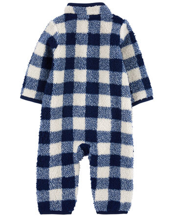 Baby Boy Plaid Sherpa Long-Sleeve Jumpsuit - Blue/Ivory, 