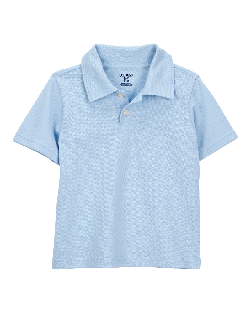 Toddler Boy Pique Uniform Polo Shirt - Blue, image 1 of 3 slides