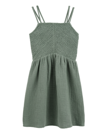 Kid Smocked Gauze Dress - Green, 