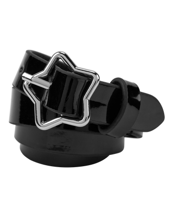 Faux Leather Star Belt in Black, 