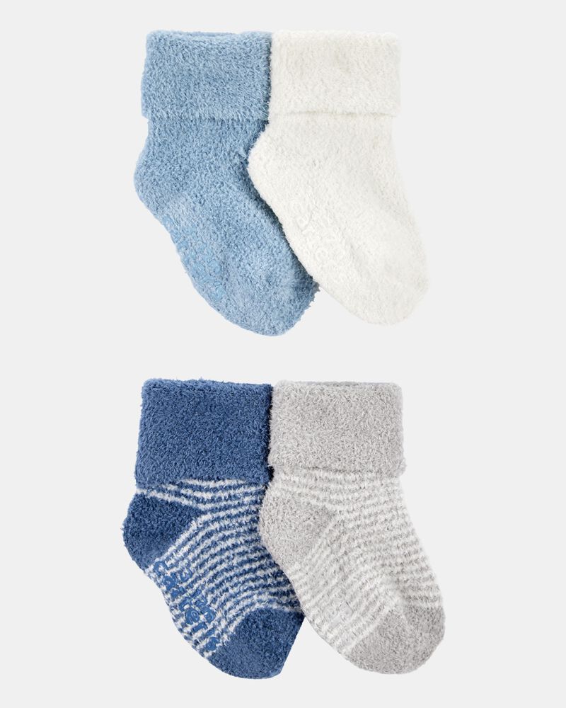 Baby Boy 4-Pack Chenille Foldover Cuff Booties - Blue/White, image 1 of 2 slides