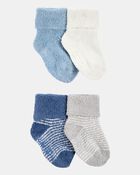 Baby Boy 4-Pack Chenille Foldover Cuff Booties - Blue/White, image 1 of 2 slides